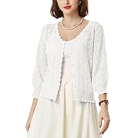 Belle Poque Women's Cropped Cardigan Lightweight Summer Cardigan Button Down 3/4 Sleeve Cardigan Sweater Shrugs for Dresses