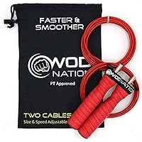 WOD Nation Attack Speed Jump Rope : Adjustable Jumping Ropes : Unique Two Cable Skipping Workout System : One Thick and One Light 11 Foot Cable : Perfect for Double Unders : Men and Women