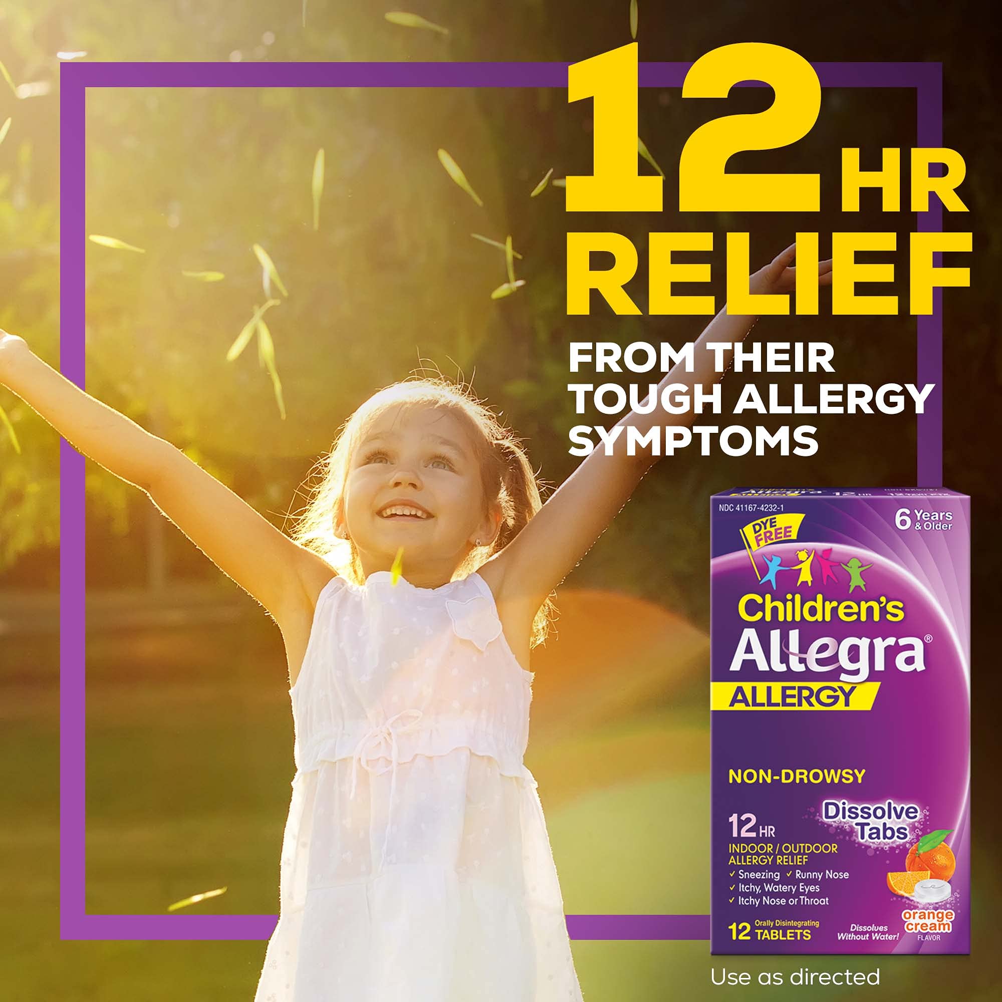 Allegra Children's 12HR Orange Cream Tablets, 12 Count, Non-Drowsy Antihistamine for Kids