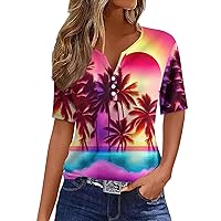 Tops for Women Trendy Hawaiian Shirts Short Sleeve V Neck Tops Tunic Loose Plus Size Summer Tops Blouses T Shirts