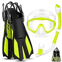 Odoland Kids Snorkeling Packages Snorkel Set, Anti-Fog and Anti-Leak Dry Top Snorkel Mask with Adjustable Swim Fins for Boys and Girls Age 7-14
