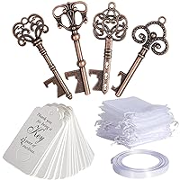 40Pcs Vintage Key Bottle Openers with Escort Card Tag Organza Bags and Ribbon for Wedding Party Favors Rustic Decoration, Copper