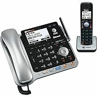 AT&T TL86109 DECT 6.0 2-Line Expandable Corded/Cordless Phone with Bluetooth Connect to Cell, Answering System and Base Speakerphone, 1 Corded Handset and 1 Cordless Handset, Silver/Black