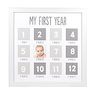 Pearhead My First Year Photo Moments Baby Keepsake Picture Frame, Baby’s First Year Photo Frame, Gender-Neutral Baby Milestone Nursery Décor, White and Gray