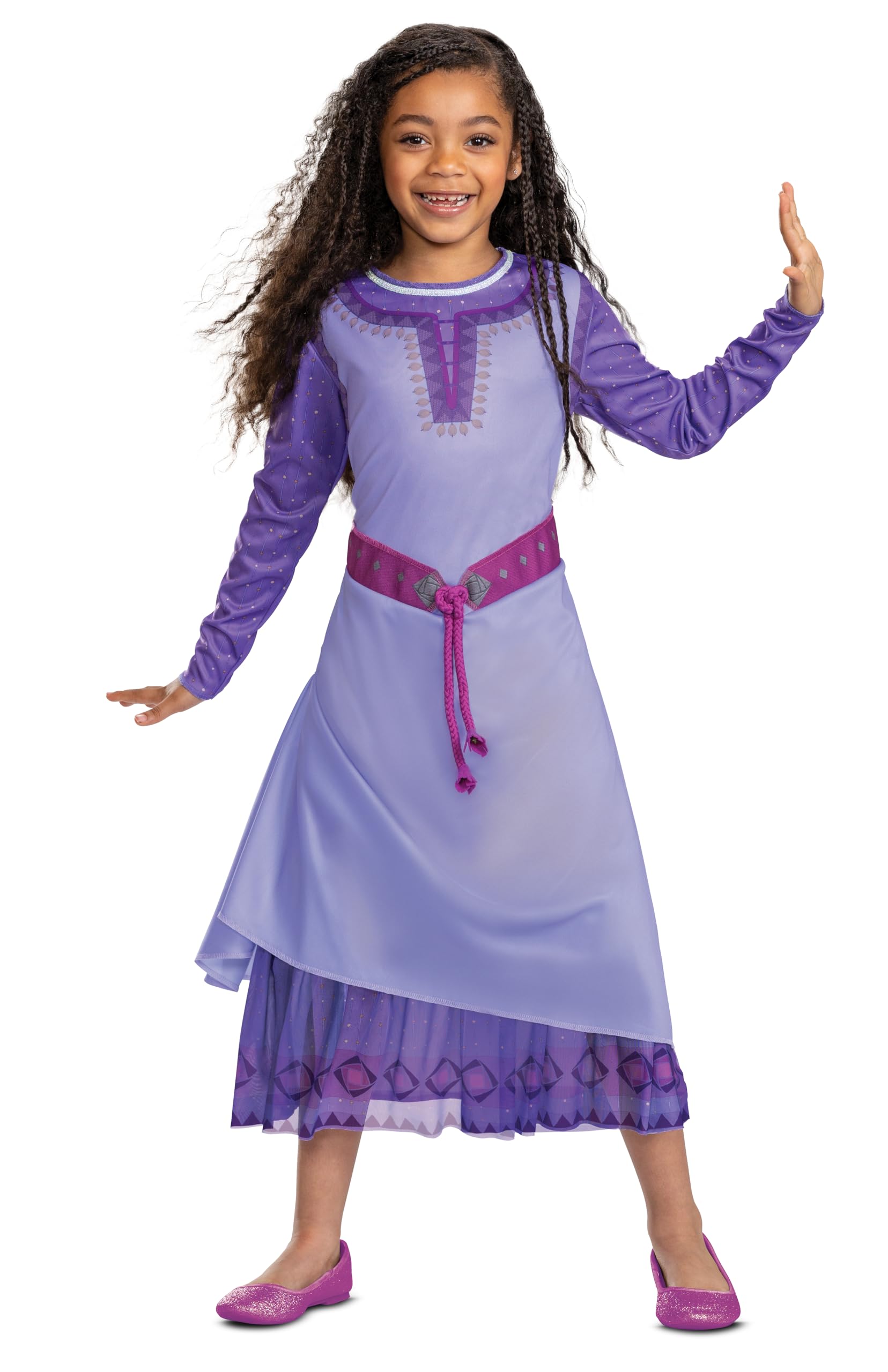 Disguise Girls Asha Costume, Official Disney Wish Child Costume With Attached Belt