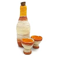 Ceramic Set of 1 Orange Cetamic Bottle and 2 Glasses, Eclectic Home Decor Accents