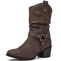 GLOBALWIN Women's Mid Calf The Western Cowgirl Boots Fashion Cowboy Boots For Women Chunky Low Heel