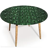 Animal Print Round Tablecloth,Indoor Kitchen Dinning Room or Outdoor,Waterproof and wipeable,Round Tablecloth with Elastic Edges,Green- Fits Tables to 28″ - 35”