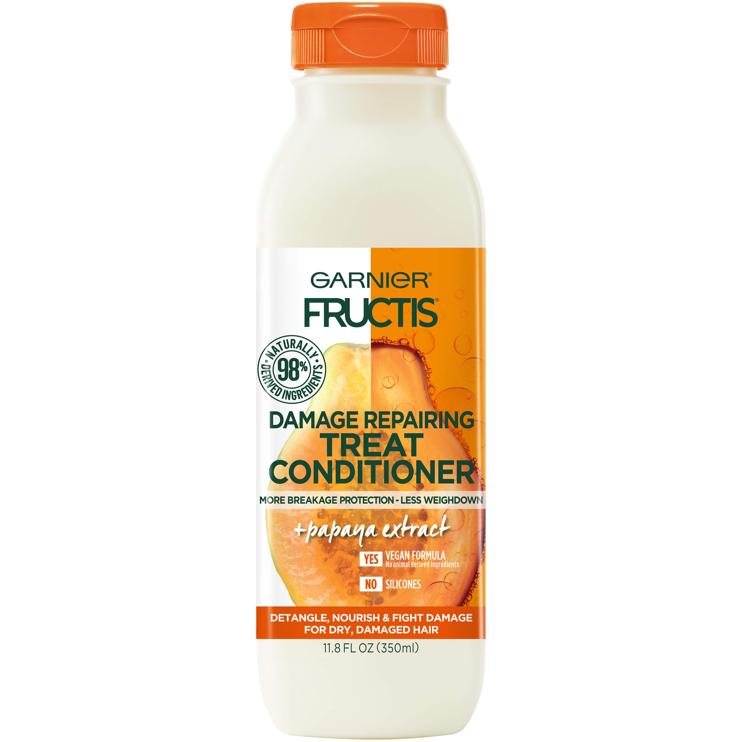Garnier Fructis Damage Repairing Treat Conditioner, 98% Naturally Derived Ingredients, Papaya, Nourish Dry Damaged Hair, 11.8 Fl Oz