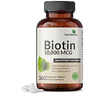 Biotin 10,000 MCG High Potency Tablets Supports Healthy Hair, Skin & Nails & Energy Production, Non-GMO, 360 Vegetarian Tablets