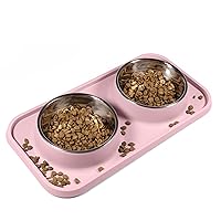 Cat Food Bowls, Cat Bowls Non-Skid and Non-Spill Silicone Pads with PP Stand, Removable Stainless Steel Food and Water Dishes for Cats, Small Size Dogs