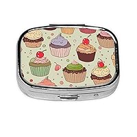 Cake Print Square Pill Box with 2 Compartment Portable Mini Pill Case Metal Pill Organizer Pill Container for Pocket Purse Office Travel