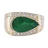 4.18 Carat Natural Green Emerald and Diamond (F-G Color, VS1-VS2 Clarity) 14K Yellow Gold Ring for Women Exclusively Handcrafted in USA