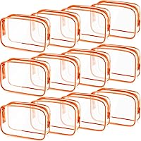 12 Pieces Clear Cosmetics Bag PVC Zippered Clear Toiletry Carry Pouch Portable Cosmetic Makeup Bag Waterproof Makeup Bag Vinyl Plastic Organizer Case for Vacation Bathroom (Orange, Large)