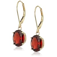 Amazon Collection 14k Yellow Gold Oval January Garnet Dangle Earrings for Women, Garnet 8x10mm Leverback Earrings - Hypoallergenic, Nickel-Free, Elegant Gift for All Occasions