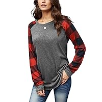 Decrum Buffalo Plaid Shirts for Women - Raglan Sleeve Tops for Womens Baseball Tee Checkered