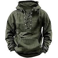 Mens Distressed Tactical Pullover Hoodies Retro Lace Up Hooded Sweatshirts Outdoor Sports Long Sleeve Military Shirts