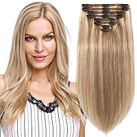 Double Weft 100% Remy Human Hair Clip in Extensions #18/613 10''-22'' Full Head Thick Thickened Short Soft Silky Straight 8pcs 18clips(20