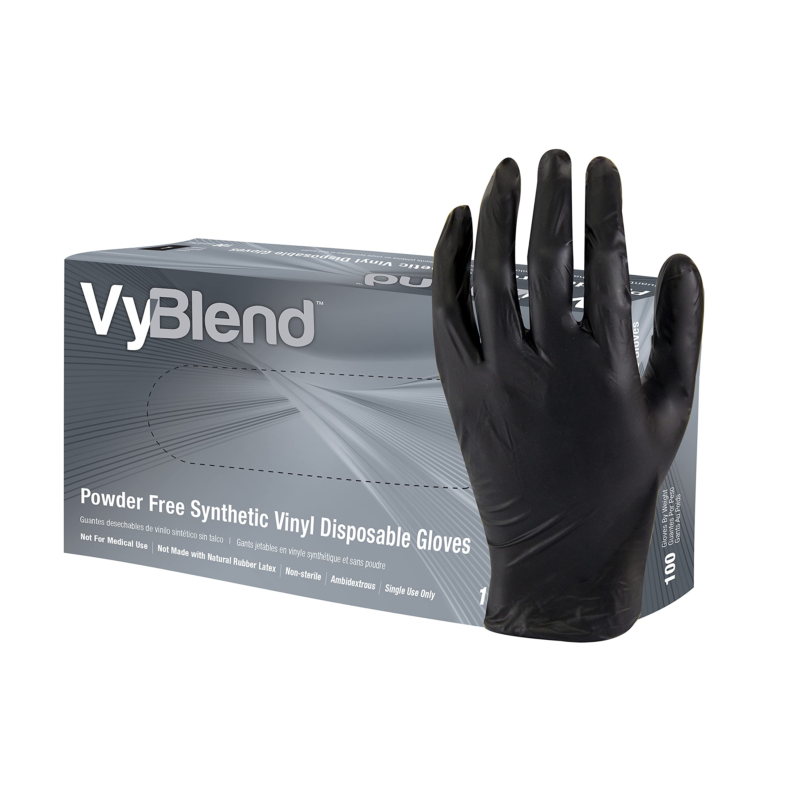 Adenna VyBlend Vinyl Powder Free Disposable Glove, Black, Extra Large, Box of 100