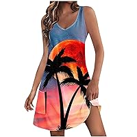 Sundresses for Women 2024 Casual Sleeveless V Neck Loose Dress Summer Boho Beach Dress Hawaiian Tank Dress