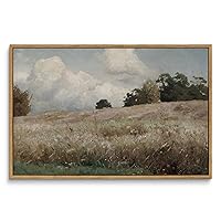 InSimSea Vintage Framed Canvas Wall Art, Farmhouse Scenery Vast Field Grassland Paintings Artwork, Large Prints, Nature Landscape Wall Decoration for Living Room Bedroom Bathroom Home Decor 16x24in
