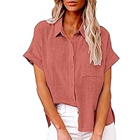 SNKSDGM Women Button Down Shirts Formal Oversized Blouses Print Long Sleeve Cotton Linen Dress Shirts with Pocket