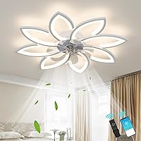 35''Ceiling Fans with Lights,Bladeless Ceiling Fan with Lights and Remote, Flush Mount Ceiling Fan with Dimmable LED Light,Modern Low Profile Ceiling Fan 6 Speed Wind Timing for Bedroom 90W (White)