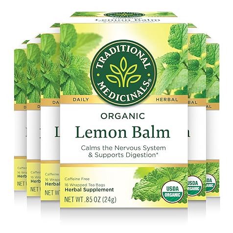Tea, Organic Lemon Balm, Calms Nerves & Supports Digestion, 96 Tea Bags (6 Pack)