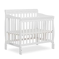 Aden 4-in-1 Convertible Mini Crib In White, Greenguard Gold Certified, Non-Toxic Finish, New Zealand Pinewood, With 3 Mattress Height Settings