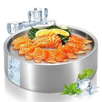 8.5 in Stainless Steel Chilled Serving Tray, Silver Cold Serving Tray Platter with Ice Chamber, Shrimp Cocktail Serving Dish with Ice, Chilled Serving Bowl for Party Fruit Food Buffet (22cm)