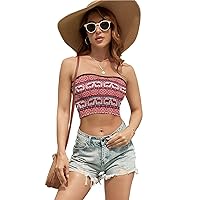 Christmas Folk Pattern with Deer Women's Sexy Crop Top Casual Sleeveless Tube Tops Clubwear for Raves Party
