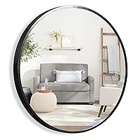 NeuType Round Mirror Circle Mirror Metal Framed Wall Mirror Large Vanity Hanging Decorative Mirrors for Bathroom, Bedroom, Living Room, Entryway (Black, 24