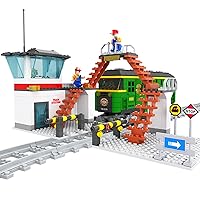 City Train Station with Rail Truck, and Tracks Building Block Set, Compatible with Lego, Gift Idea for Boys and Girls Who Love Play Train Set (Train Station 573pcs)