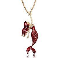 Uloveido Purple Blue Red Mermaid Necklace for Girls Rose Gold Plated Long Chain Mermaid Jewelry Pendant Necklace for Women YS841