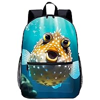 Cute Puffer Fish 17 Inch Laptop Backpack Large Capacity Daypack Travel Shoulder Bag for Men&Women