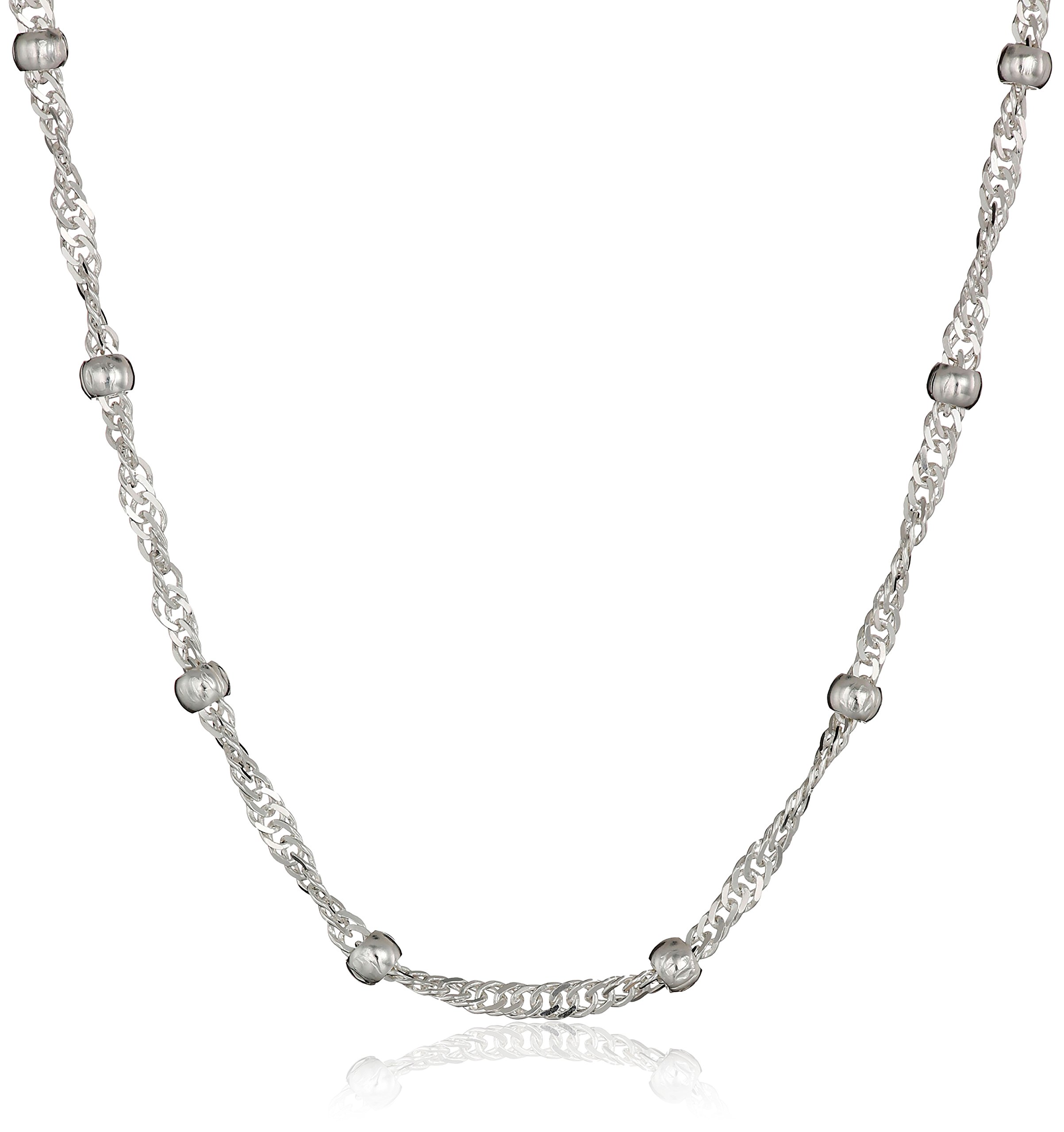 Amazon Essentials Sterling Silver Singapore Bead Chain Station Necklace