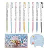 Xeno Cute Slim Ballpoint Pen 0.38mm 9 Colorful Assorted Ink, extra Fine Point Colored Pens and Stickers Memo Pads in Pouch, Made in Korea
