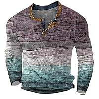 Mens Distressed Henley Shirts Vintage Long Sleeve Shirts Casual Button Down Color Block Slim Fit Golf Polo T-Shirts