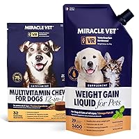 2-in-1 Weight Gain and Recovery Bundle for Dogs - 32 oz liquid & 75 Chews - High-Calorie Appetite Stimulant Weight Gainer 2x16 oz and Multivitamin Treats - Ideal for sick, lean, senior dog