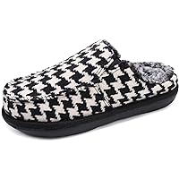 ONCAI Women's Slippers Plush Woolen Fabric Houndstooth Cotton-Blend High-Density Memory Foam Fluff Clog Plaid Comfort Faux Fur House Slippers Slip on Indoor Outdoor Yoga Mat Rubber Sole US Size 5-11