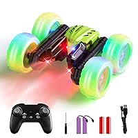 RC Cars Stunt Cars, Remote Control Car for Boys Girls, Drift High Speed RC Cars, 360° Flips Double-Side RC Monster Truck with Headlight Wheel Light, Toys Gift for Kids on Christmas (Green)