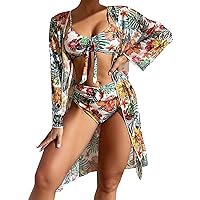 2023 Sexy 3pcs Set Swimwear Bikini with Cover Up Fashion Printed Swimsuit High Waist Bathing Suits for Teen