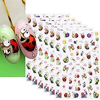 6 Sheets Cute Green Insect Nail Stickers 3D Cartoon Nail Art Supplies Cartoon Snail Ant Animals Nail Art Sliders Rainbow Design Summer Decals Nails Decoration for Women Girls Manicure Accessories