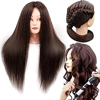 NAYOO Mannequin Head with Hair and Stand, 60% Real Hair Mannequins to Practice on, Doll Head for Hair Styling, Real Hair Mannequin Heads for Makeup Practice, Mannequin Head for Kids as Christmas Gift