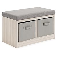 Blariden Upholstered Storage Bench with Removable Baskets, Gray