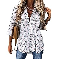 Cute Penguin with Heart Womens Funny Print Button Down Shirts Long Sleeve Loose Blouses Tops