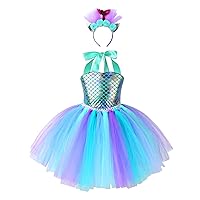 YiZYiF Kids Girls' Sequin Mermaid Costume Sleeveless Colorful Tutu Birthday Party Dress with Headband set