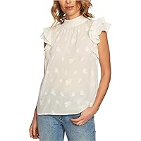 Womens Embroidered Flutter Sleeve Ruffled Blouse