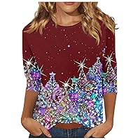 Women's Fall Fashion 2023 Long Sleeve Shirts Printed Three Quarter Pullovers Regular Casual Tops Sweatshirt, S-3XL