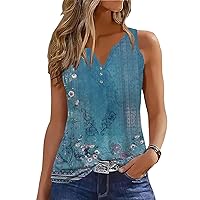 Tank Tops for Women 2024 Summer Tops Casual Button Down Shirts Loose Fit V Neck Sleeveless T Shirts